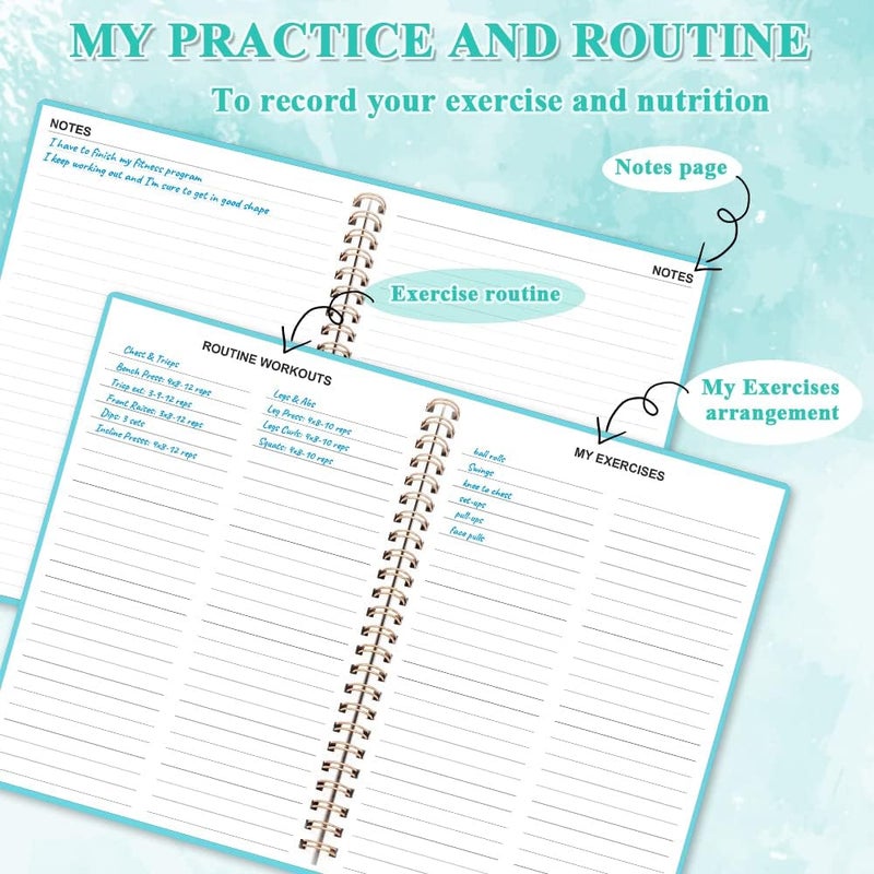 Nokingo Workout Log for Women & Men - A5 Fitness Planner/Journal to Track Weight Loss, Workout Journal for GYM, Bodybuilding Progress - Daily Health & Wellness Tracker, Teal - Image 5
